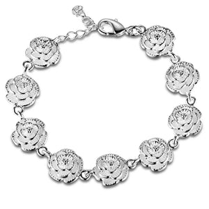 925 Sterling Silver Flower Bracelet Charm Chain Jewelry Wedding