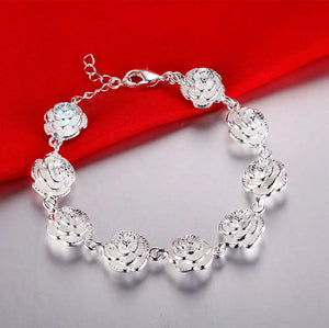 925 Sterling Silver Flower Bracelet Charm Chain Jewelry Wedding