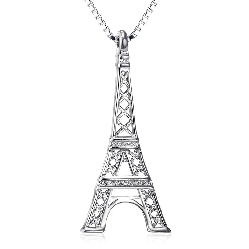 Paris Eiffel Tower Pendant Couple Necklace S925 Sterling Silver