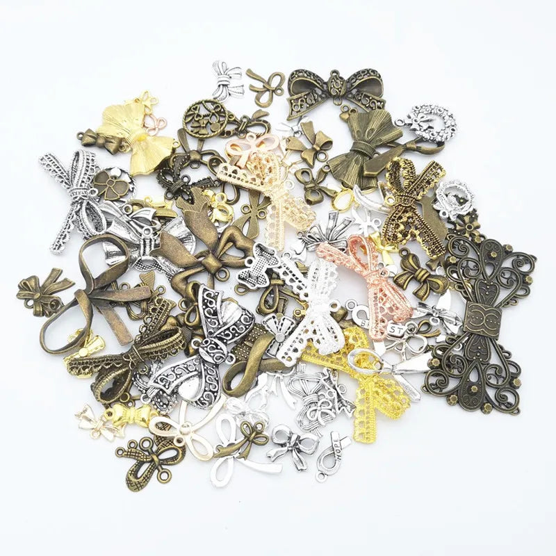 Hot Metal Bow Mixed Charm Pendant Antique Bronze DIY Jewelry Making
