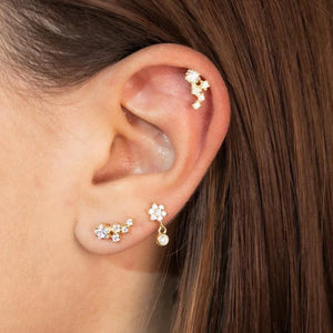 Minimalist CZ Flower Earrings 925 Silver Young Girls Delicate Dainty Lovely