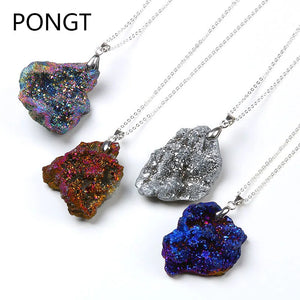 Hot Rainbow Crystal Geode Druzy Pendant Titanium Crystal Jewelry Necklace