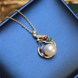 Plated Women Jewelry Single Natural Pearl Pendant Necklace
