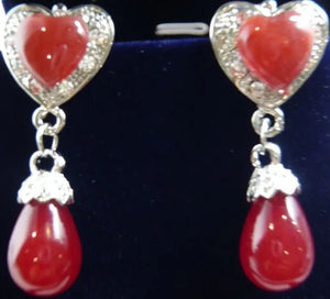 Green/Red Jade Crystal Heart Clip-On Earrings