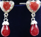 Green/Red Jade Crystal Heart Clip-On Earrings