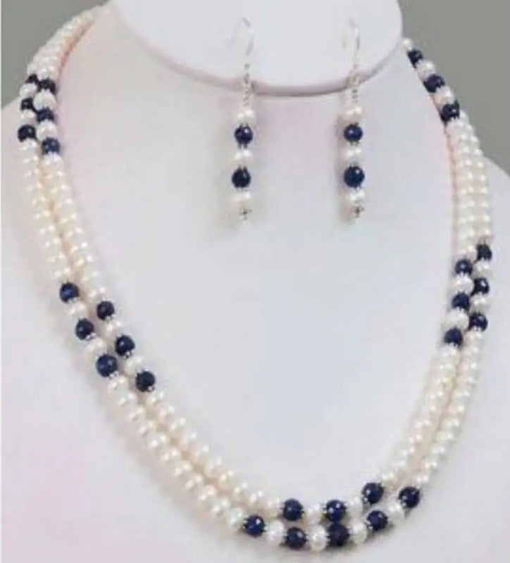 5*6mm Pearl & Blue Jade Necklace Set