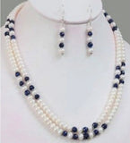 5*6mm Pearl & Blue Jade Necklace Set