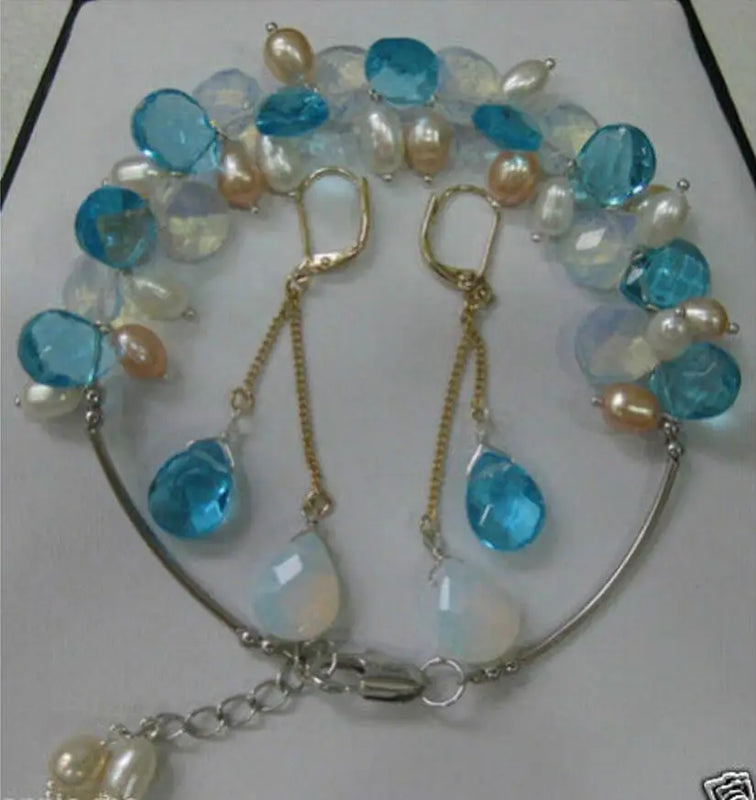 Tibet Moonstone Pearl Bracelet & Earrings Set