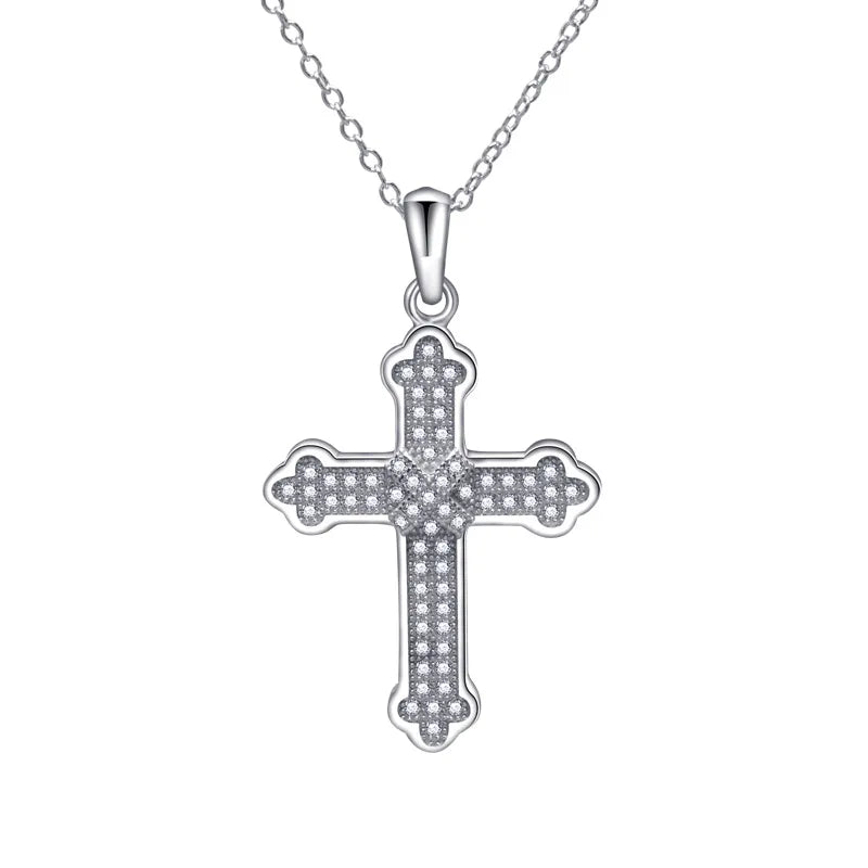 S925 Cross Pendant Necklace with Diamond for Women