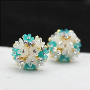 Double Stud Earrings Resin Flowers Crystal