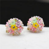 Double Stud Earrings Resin Flowers Crystal