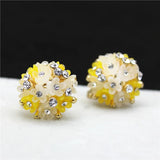 Double Stud Earrings Resin Flowers Crystal