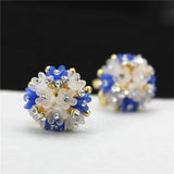 Double Stud Earrings Resin Flowers Crystal