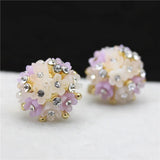 Double Stud Earrings Resin Flowers Crystal