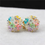 Double Stud Earrings Resin Flowers Crystal