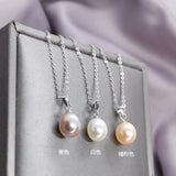 925 Silver Orange Purple Pearl Bead Pendant Necklace