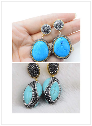 Howlite Turquoise Green Zircon Earrings for Women Xmas Gift