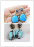 Howlite Turquoise Green Zircon Earrings for Women Xmas Gift