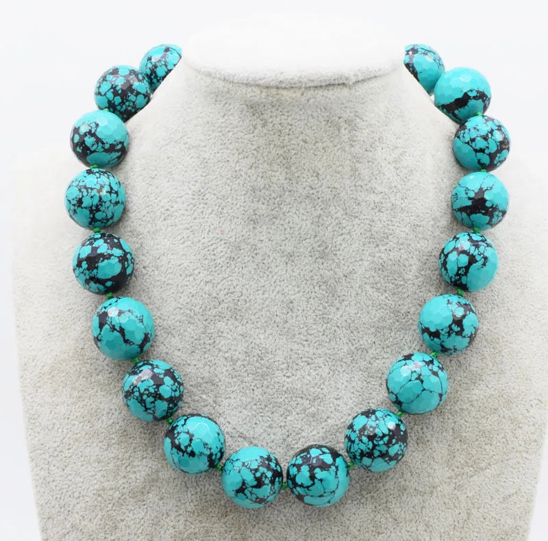 Howlite Turquoise Round Faceted Green Necklace 20MM 18inch Nature Xmas