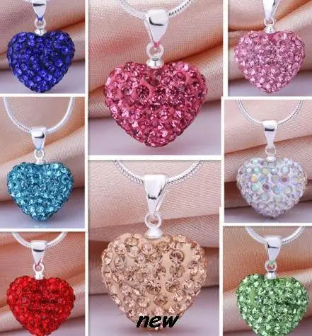 16 in Silver Heart Necklace Pendant with Crystal - Silver Plated Jewelry