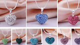 16 in Silver Heart Necklace Pendant with Crystal - Silver Plated Jewelry