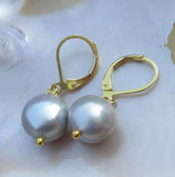 AAA++11-10mm South Sea Gray Pearl Earrings 14k/20