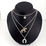 3 Layer Horse Necklace Heart Horseshoe Pendant Necklaces