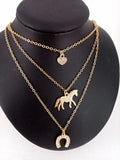 3 Layer Horse Necklace Heart Horseshoe Pendant Necklaces