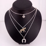 3 Layer Horse Necklace Heart Horseshoe Pendant Necklaces