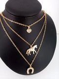 3 Layer Horse Necklace Heart Horseshoe Pendant Necklaces
