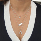 3 Layer Horse Necklace Heart Horseshoe Pendant Necklaces