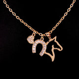Heat Horseshoe Horse Pendant Necklace Set
