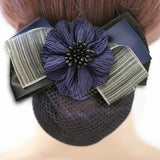 Ribbon Flower Tulle Bowknot Crochet Bow Bun Net Snood Hair Clip