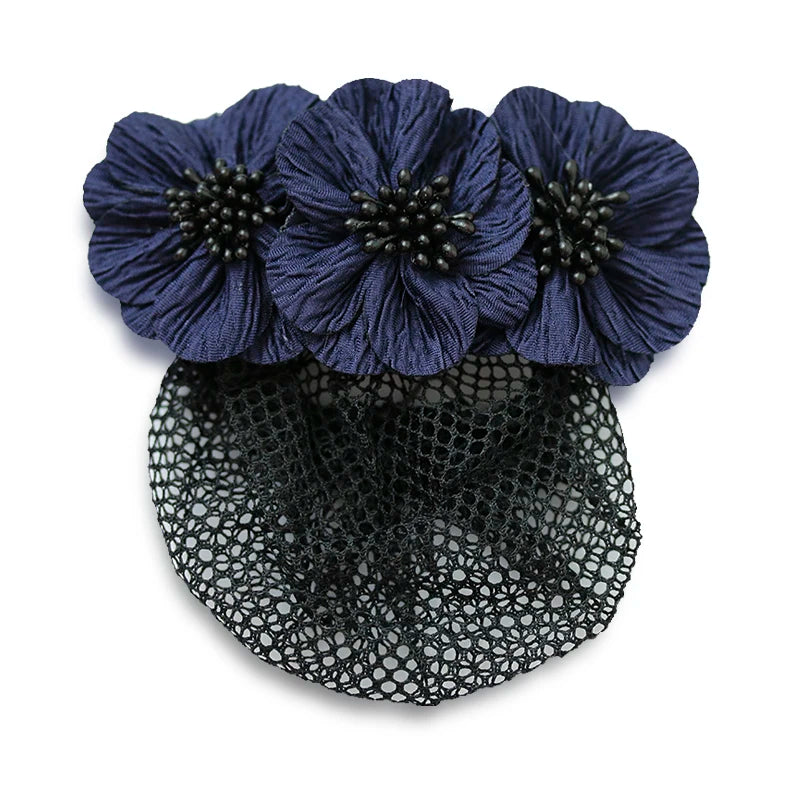 Ribbon Flower Tulle Bowknot Crochet Bow Bun Net Snood Hair Clip