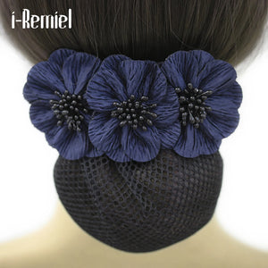 Ribbon Flower Tulle Bowknot Crochet Bow Bun Net Snood Hair Clip
