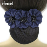 Ribbon Flower Tulle Bowknot Crochet Bow Bun Net Snood Hair Clip