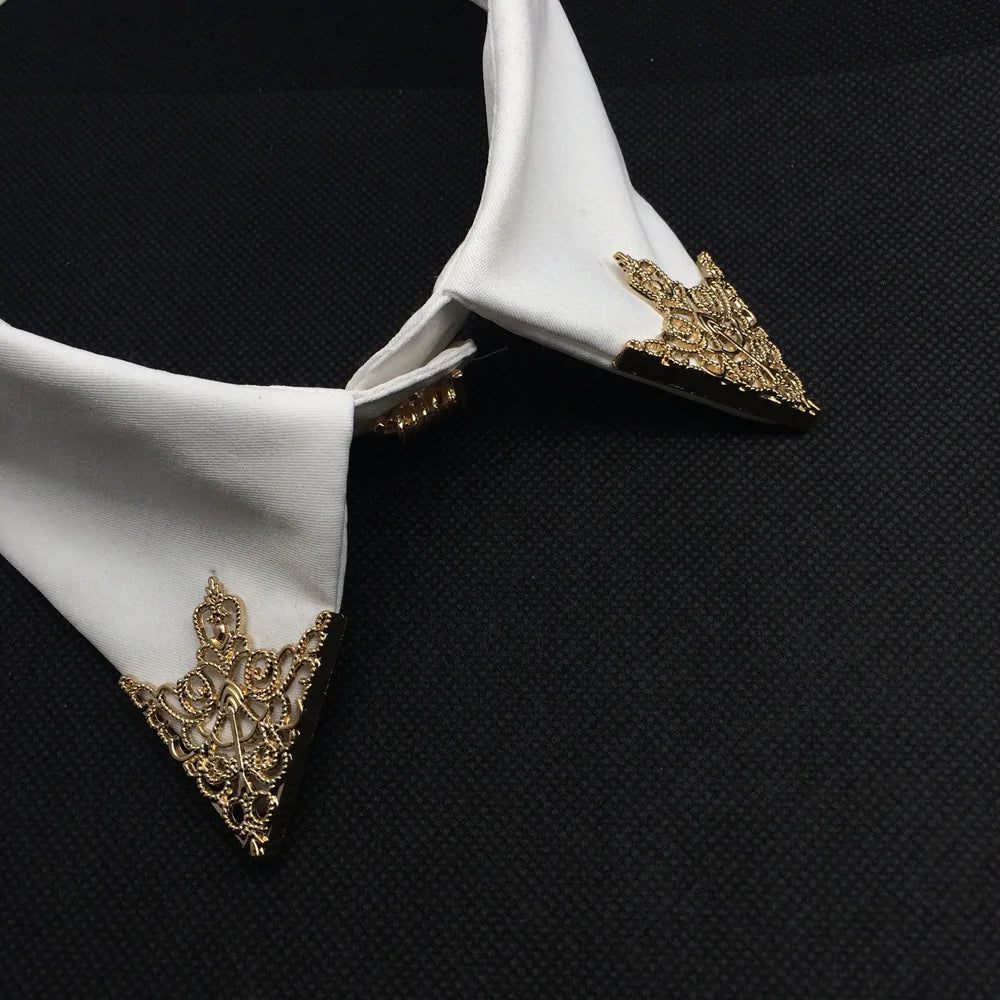 Vintage Triangle Collar Pin Hollowed Crown Brooch