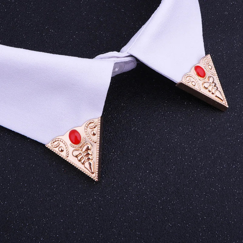Vintage Triangle Collar Pin Hollowed Crown Brooch