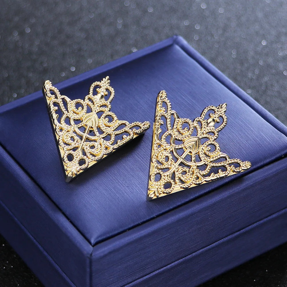 Vintage Triangle Collar Pin Hollowed Crown Brooch