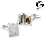 iGame Christianity Cuff Links Silver Cross Photo Holder