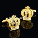 iGame Royal Gold Crown Cufflinks Copper Crystal Wedding Cuff Links