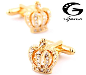 iGame Royal Gold Crown Cufflinks Copper Crystal Wedding Cuff Links