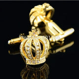 iGame Royal Gold Crown Cufflinks Copper Crystal Wedding Cuff Links