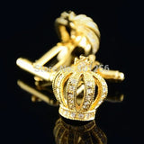 iGame Royal Gold Crown Cufflinks Copper Crystal Wedding Cuff Links