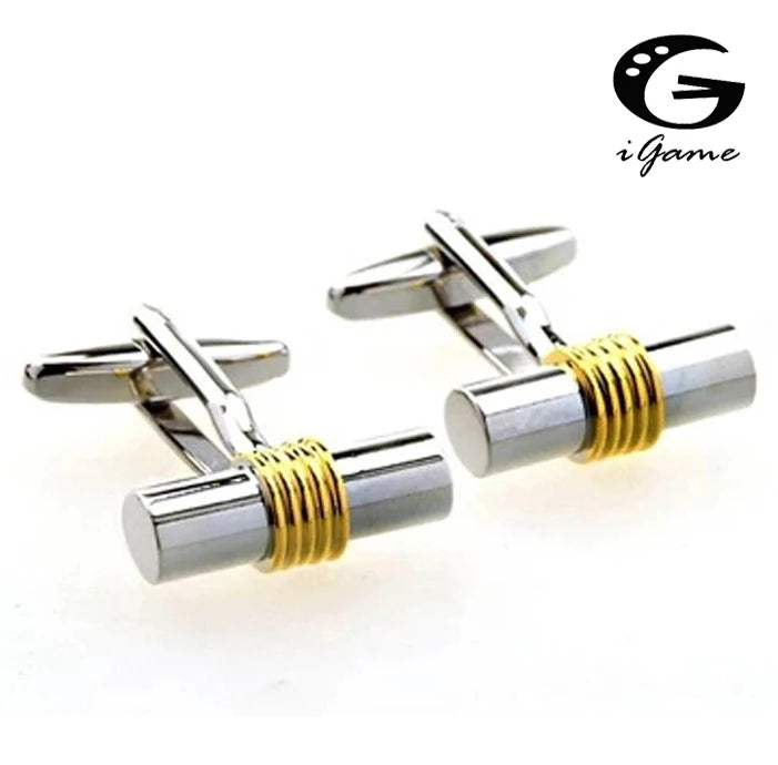 Classic Men's Cuff links Copper Silver Cylinder