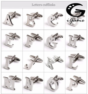 iGame Letters Cufflinks Silver English Letters 26 Letters Copper Material