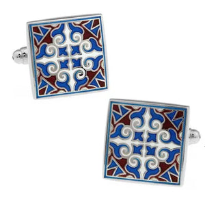iGame Men Gift Cuff Links - Royal Flower Engraved Enamel
