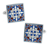 iGame Men Gift Cuff Links - Royal Flower Engraved Enamel