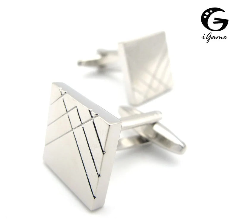 iGame Men's Square Cuff Links Silver Brass Material
