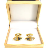 Men's Crystal Cuff Links Golden Brass Rhombus Stone Shirt Cufflinks